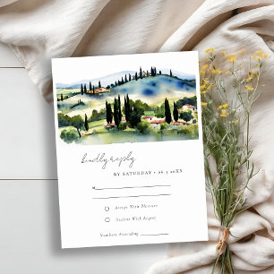 Cartão RSVP Elegante Toscana Itália Landscape Watercolor Casam