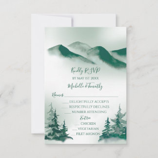 Cartão RSVP Elegante Verde Floresta de Montanha Russa