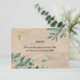 Cartão RSVP Elegante Verde Ortodoxo Funeral