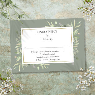 Cartão RSVP Elegante Verde Sage Água-forte Folhagem