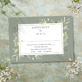 Cartão RSVP Elegante Verde Sage Aquarela Folhagem