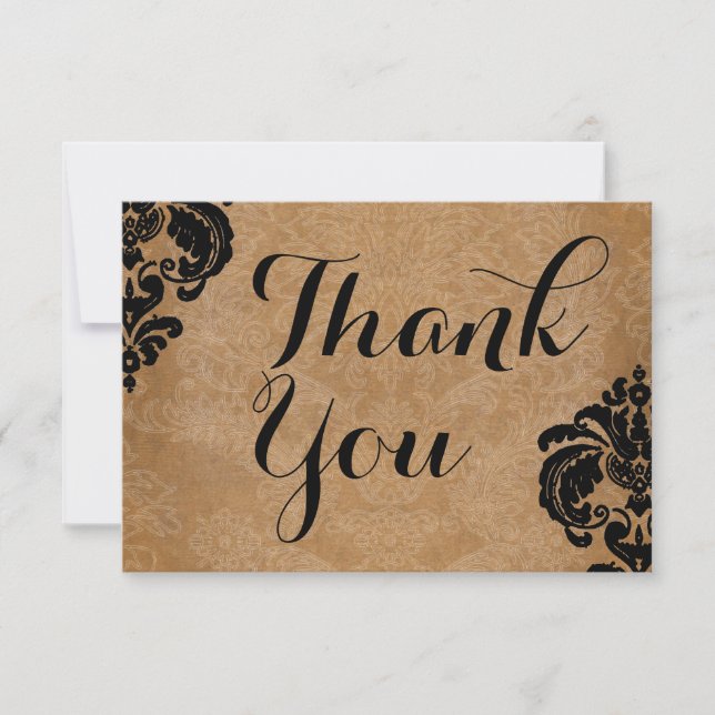 Cartão RSVP Elegante Victoriano Black Damask (Frente)