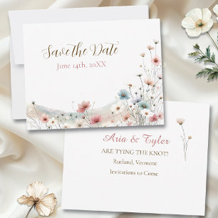 Cartão RSVP Elegante Watercolor Flores Selvagens   Data de Sal