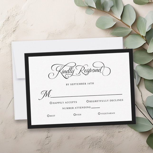 Cartão RSVP Elegante Wedding Kindly Responde Caligrafia (Elegant Wedding Kindly Respond Calligraphy RSVP Card)