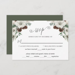 Cartão RSVP Elegante Winter Pine Cone Wedding