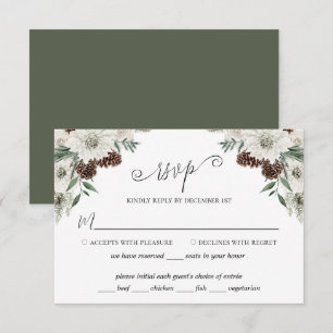 Cartão RSVP Elegante Winter Pine Cone Wedding