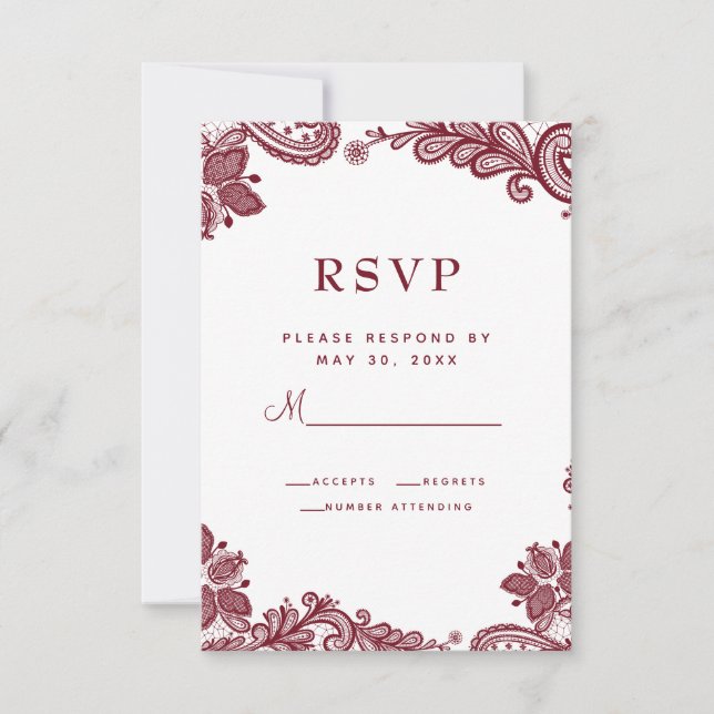Cartão RSVP Elegantes Detalhes de Enclosure de Casamento em Re (Frente)