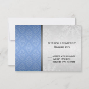 Cartão RSVP Elegantes Flocos de Neve em Damask Azul e Prata RS