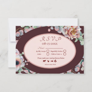Cartão RSVP Elegantes Flores de Anêmona Marsala Bege Casamento