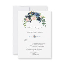 Elegantes Flores de Blush Azul Marinho Dourado em