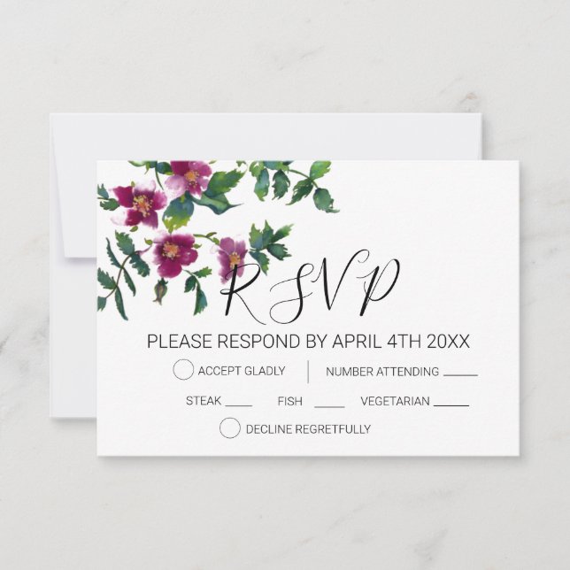 Cartão RSVP Elegantes flores selvagens modernas em aquarela ro (Frente)
