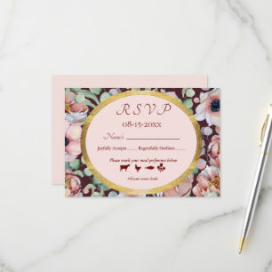 Cartão RSVP Elegantes Molduras Geométricas Florais de Anêmona 