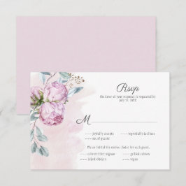 Cartão RSVP Elegantes Peônias Rosa com Folhagem de Salvia Casa