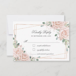 Cartão RSVP Elegantes Rosas Rosa Bege Florais Rosa Dourado Cas