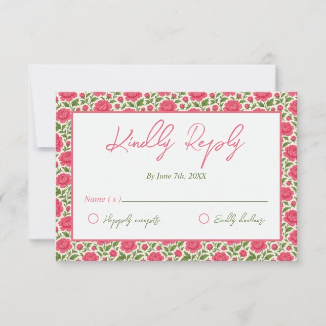 Cartão RSVP Em Casamento De Flores De Sangue Rosa (Frente)