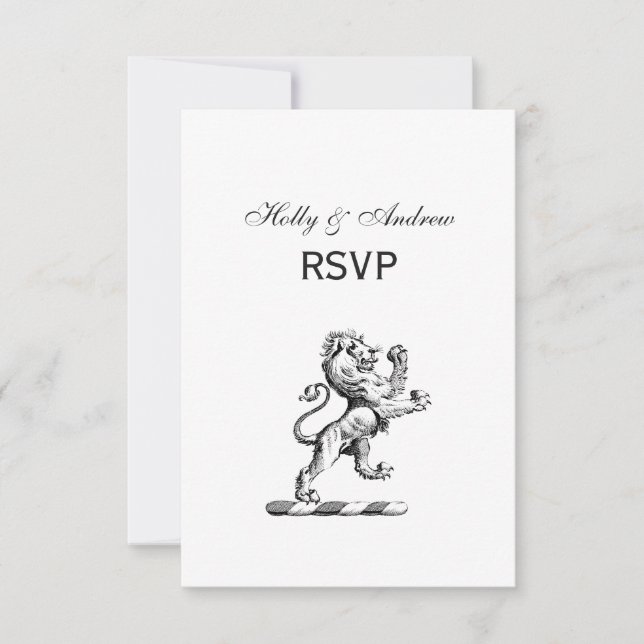 Cartão RSVP Emblema de Elmo com Leão Heráldico em Pé (Frente)