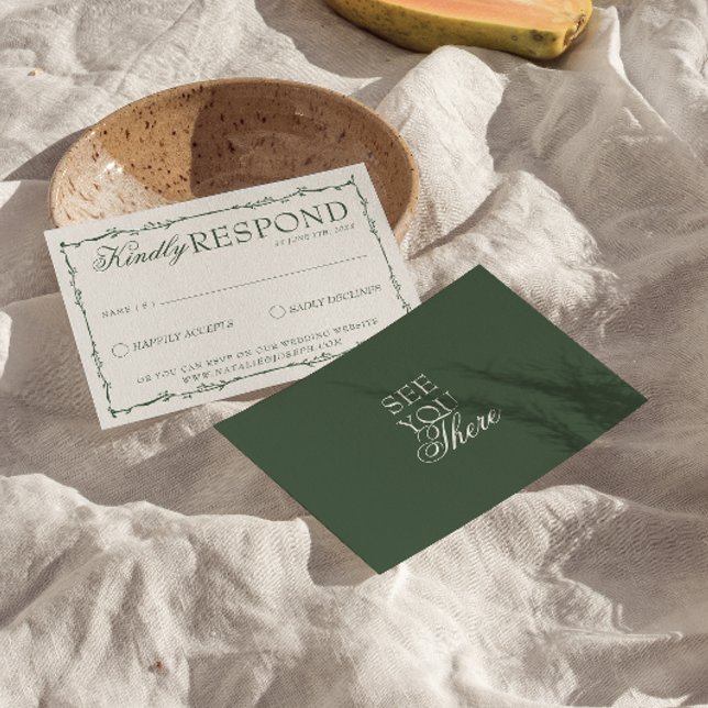 Cartão RSVP Emerald Green Branches Boho Old Money Wedding (Criador carregado)