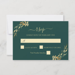 Cartão RSVP Emerald Green Dourado Eucalyptus Foliage Wedding R