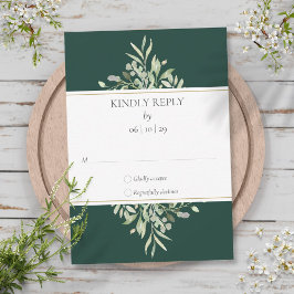 Cartão RSVP Emerald Green Elegant Greenery Wedding