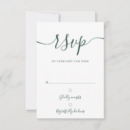 Cartão RSVP Emerald Green Elegant Script Simples Moderno