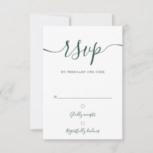 Cartão RSVP Emerald Green Elegant Script Simples Moderno