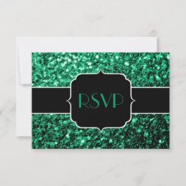 Cartão RSVP Emerald Green faux glitter sparkles Sweet 16