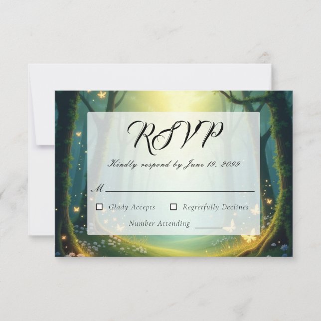 Cartão RSVP Encantada Sunlit Glimmer Grove (Frente)