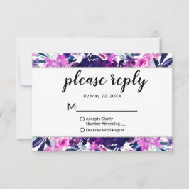 Cartão RSVP Encantado Casamento Violeta Floral Por Favor Respo
