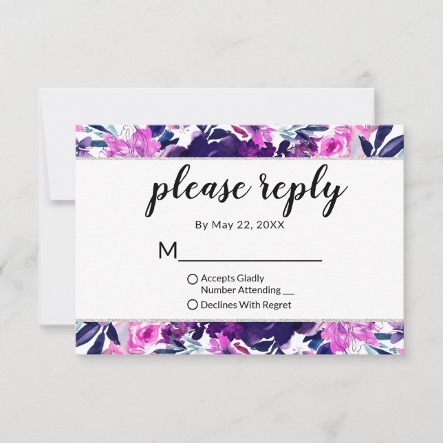 Cartão RSVP Encantado Casamento Violeta Floral Por Favor Respo (Frente)