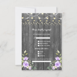 Cartão RSVP Encantador Casamento Floral de Lavanda em Madeira 