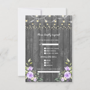 Cartão RSVP Encantador Casamento Floral de Lavanda em Madeira