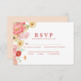 Cartão RSVP Encantando Casamento de pêssego Floral de Aquarela
