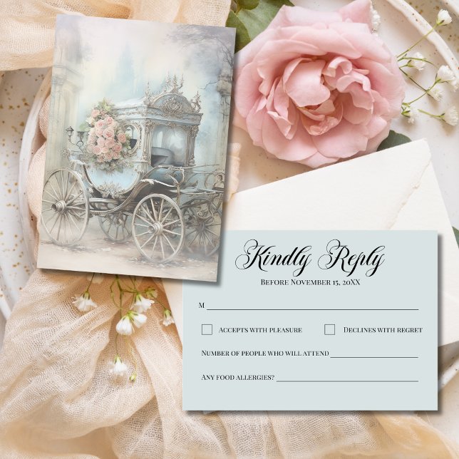 Cartão RSVP Enchanted Floral Carriage Fairytale Wedding Mail (Criador carregado)