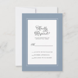 Cartão RSVP Enfeite de Noiva Elegante em Azul Poeira e Branco