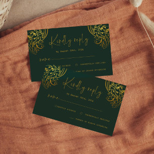 Cartão RSVP Enfeites Dourados Ornamentados Casamento Minimalis