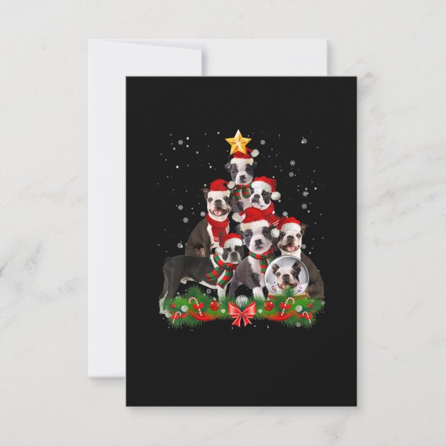 Cartão RSVP Engraçado Boston Terrier Dog Árvore de Natal Prese (Frente)