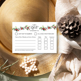 Cartão RSVP Entrada de casamento de inverno com azevinho e bag