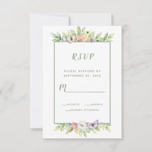 Cartão RSVP Envelope de casamento com borboletas florais em aq