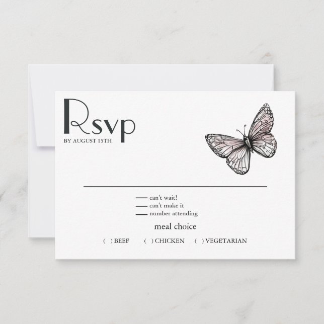Cartão RSVP Esboço de Borboleta  (Frente)