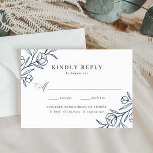 Cartão RSVP Esboço Floral Casamento Escolha de Refeição Marinh