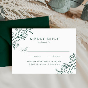 Cartão RSVP Esboço Floral Escolha de Refeição Verde Casamento