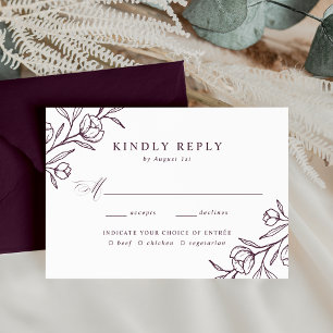 Cartão RSVP Esboço Floral Roxo Escolha de Refeição Casamento