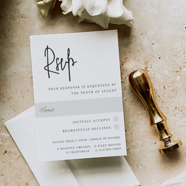Cartão RSVP Escolha da Refeição de Casamento de Script Branco  (Criador carregado)