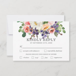Cartão RSVP Escolha da Refeição de Casamento Floral Branco Pur