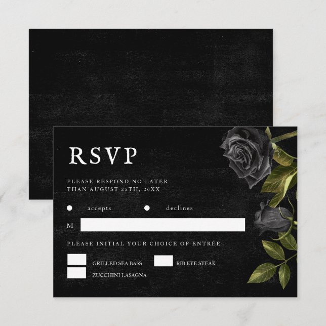 Cartão RSVP Escolha da Refeição de Casamento Gótico (Frente/Verso)