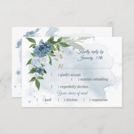 Cartão RSVP escolha da refeição verde das flores azuis românti