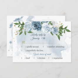 Cartão RSVP escolha da refeição verde das flores azuis românti