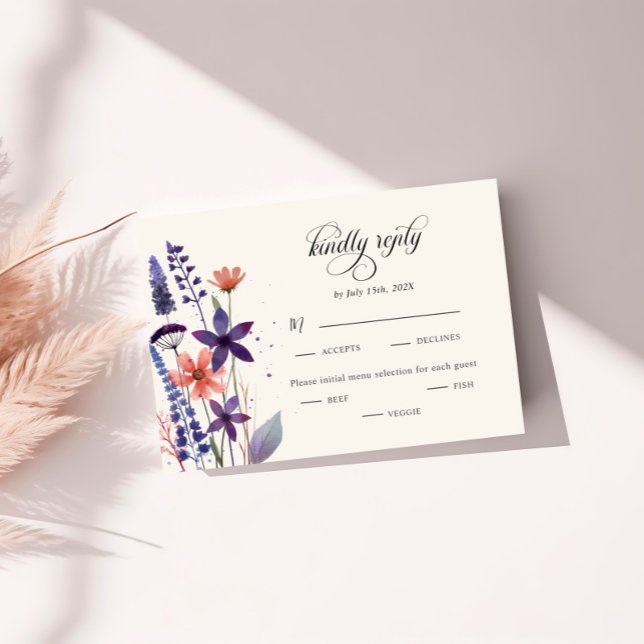 Cartão RSVP Escolha das Refeições de Casamento de Flor Selvage (Criador carregado)