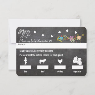 Cartão RSVP Escolha de Cardápio de Quadro Negro com Grinalda F