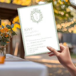 Cartão RSVP Escolha de Comida de Casamento Crest Verde Sábio E